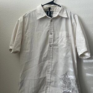H&M Cream Short Sleeve Button Down Shirt